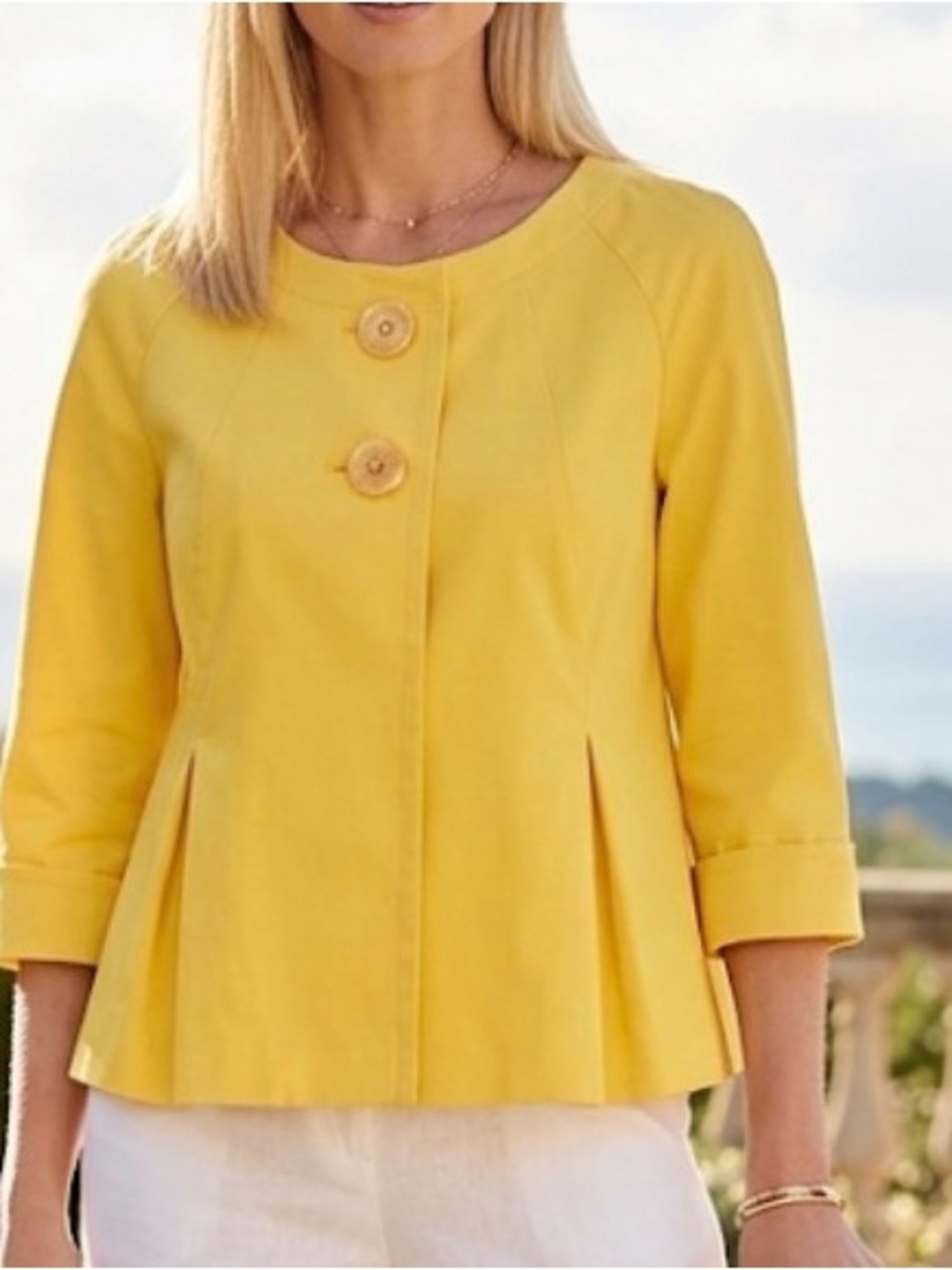 WD.NY Yellow Pleated Boxy Jacket with Front Buttons